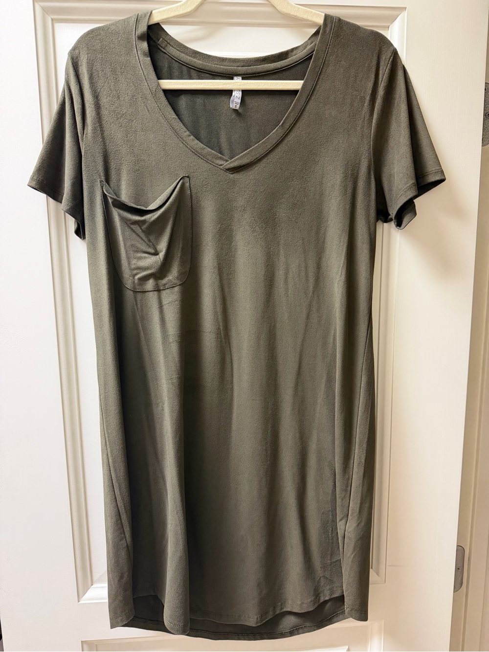 Z Supply Faux Suede Pocket T-Shirt Dress Olive Green Small